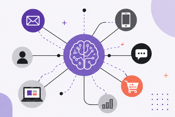 Marketer surrounded by interconnected channels and signals