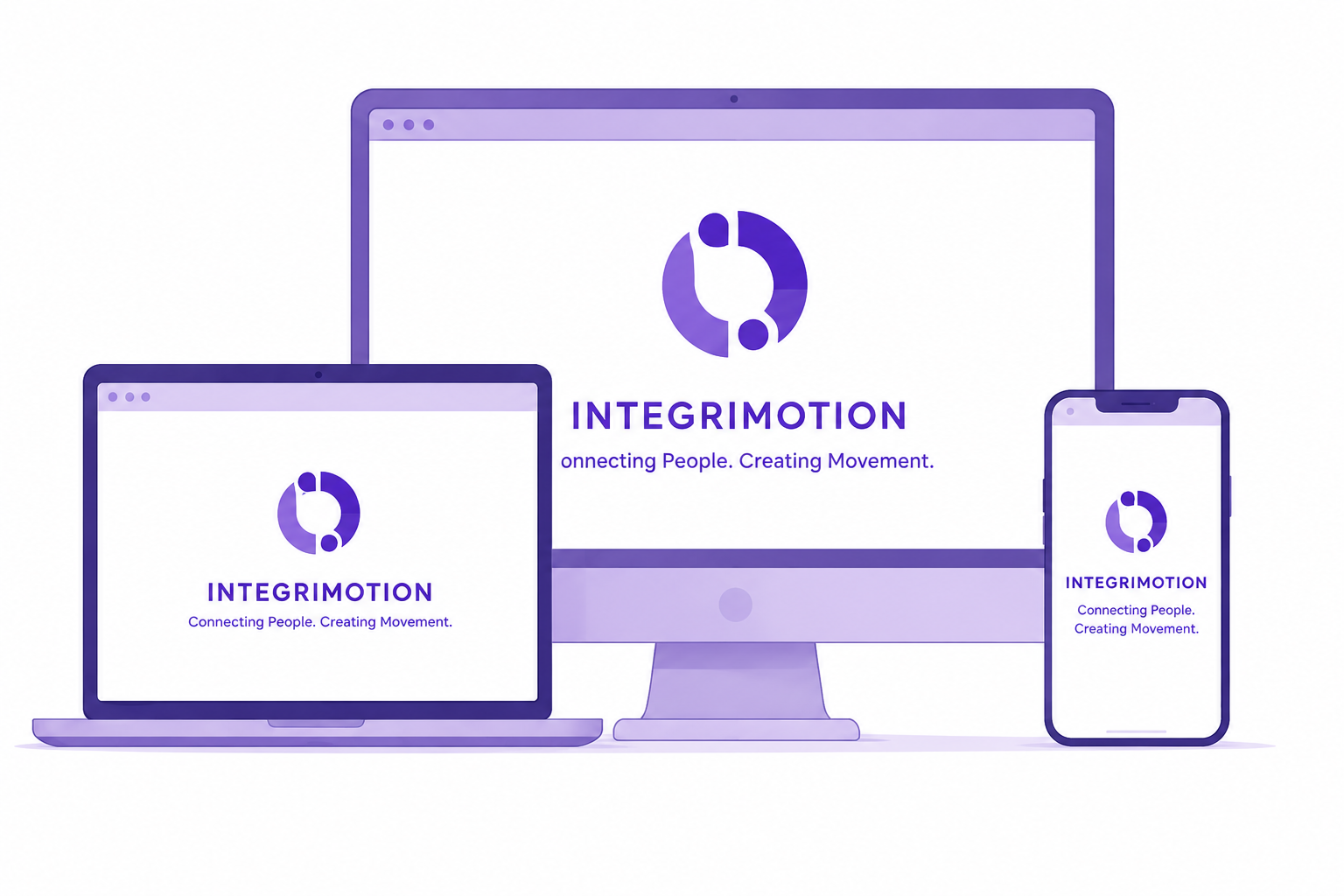 Illustration of three browser and phone screens reflecting the same logo and message back at each other like mirrors